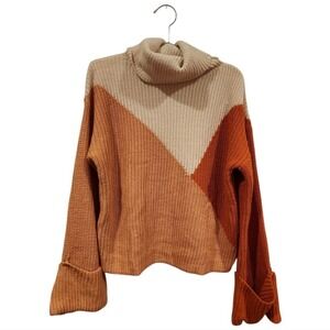Lucca Turtleneck Sweater Women XS Orange Boho Chunky Knit‎ Colorblock Cozy